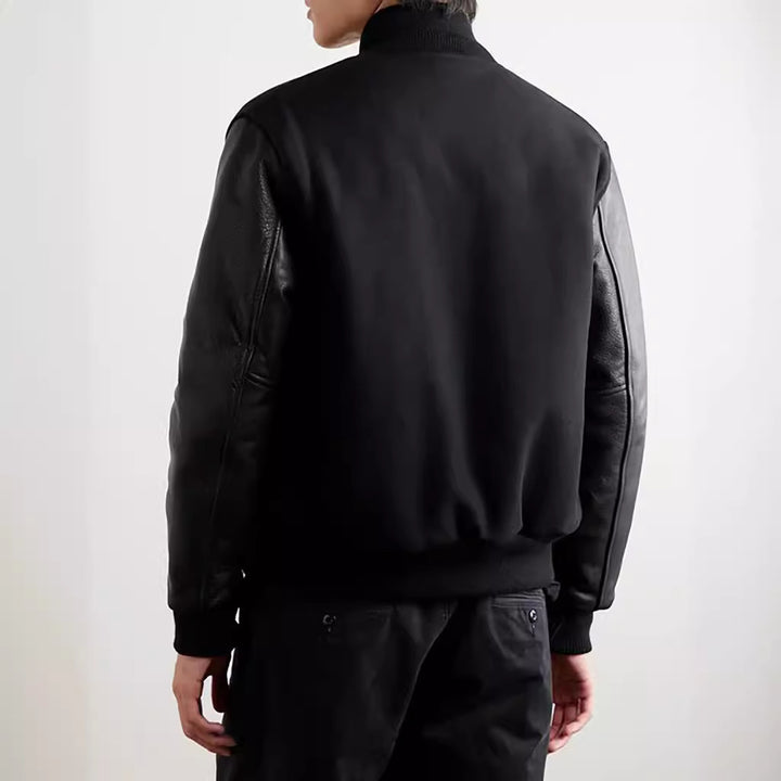 Herren stylische Collegejacke mit Lederärmeln Aliams