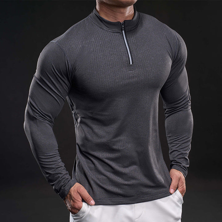 Herren sportliches Langarm-Funktionsshirt mit Stehkragen Aliams