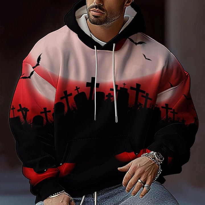 Herren Kapuzensweater mit kreativen Halloween-Motiv und lockerer Passform Aliams