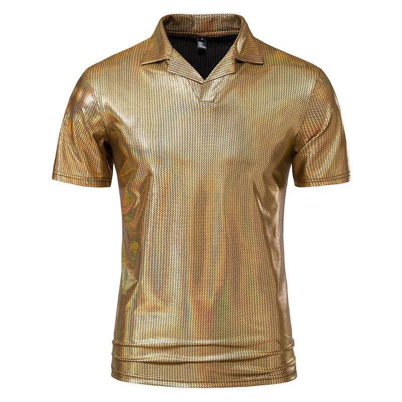Herren glänzendes Kurzarmhemd mit modernem Design Aliams