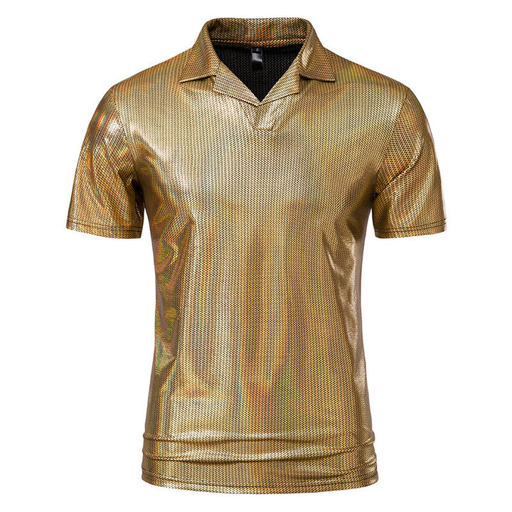Herren glänzendes Kurzarmhemd mit modernem Design Aliams