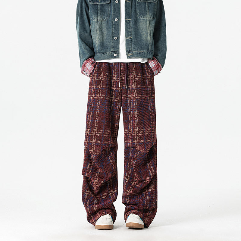 Herren Karierte Relaxed-Fit Hose mit verstellbarem Bund Aliams