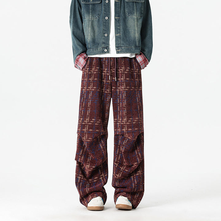 Herren Karierte Relaxed-Fit Hose mit verstellbarem Bund Aliams