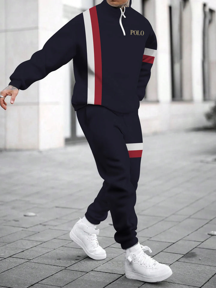 Herren sportliches Outfit mit hohem Kragen und modischem Grafikdesign Aliams