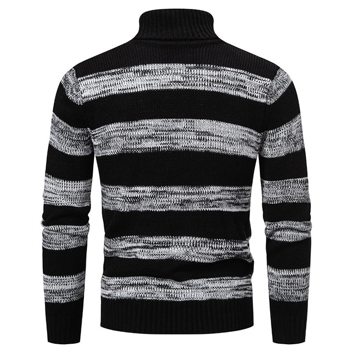 Herren hochwertiger Rollkragenpullover mit auffälligem Streifenmuster Aliams