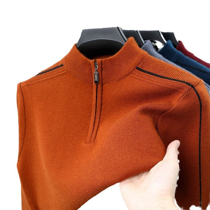 Herren Fleece-Pullover mit moderne Stehkragen und halbem Reißverschluss Aliams