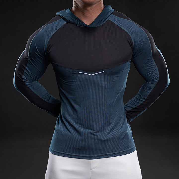 Herren sportliches Langarm-Funktionsshirt mit Kapuze und atmungsaktivem Design Aliams