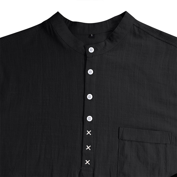 Herren Kurzarm-Henley-Shirt mit strukturiertem Kragen und eleganten Knopfdetails Aliams