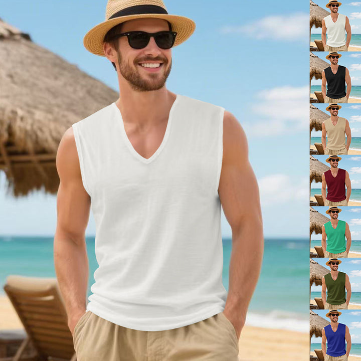Herren ärmelloses V-Ausschnitt-Tanktop aus atmungsaktivem Stretchmaterial Aliams