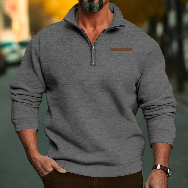 Herren sportlicher Pullover mit halbem Reißverschluss und hochwertigem Stoff Aliams