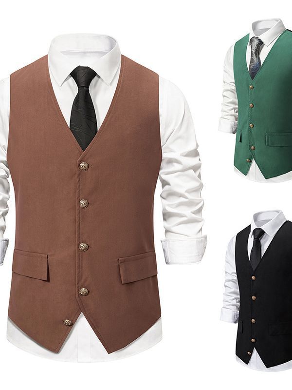 Herren schicke Weste mit Knopf-Design und zwei Taschen Aliams