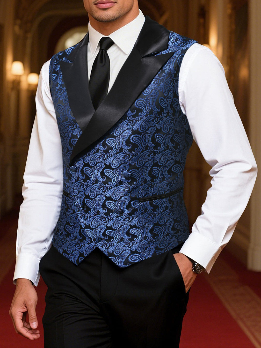 Herren elegante Brokatweste mit schimmerndem Satinrevers Aliams