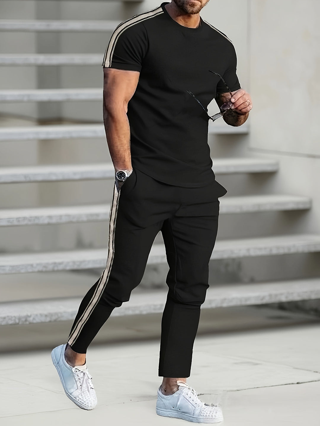 Herren Sportliches Trikot und Jogginghose-Set mit seitlichen Details Aliams