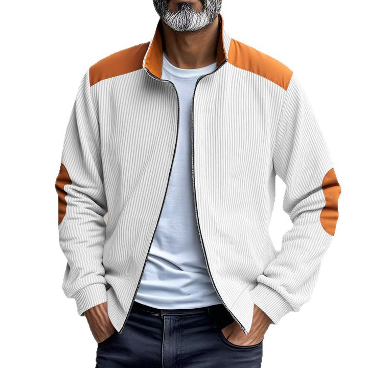 Herren Sportliche Zip-Jacke mit Rippenstruktur und Kontrastärmel Aliams