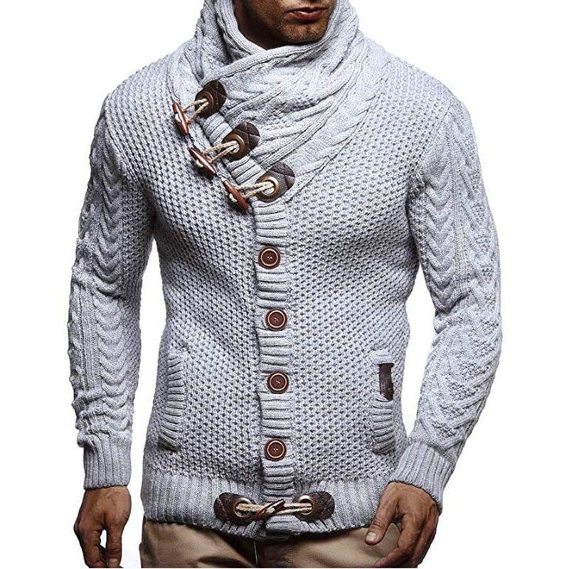 Herren Grobstrickpullover mit asymmetrischem Kragen und dekorativen Knöpfen Aliams