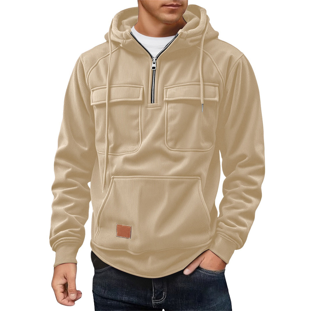 Herren Fleecepullover mit angezipptem Kragen und praktischen Taschen Aliams