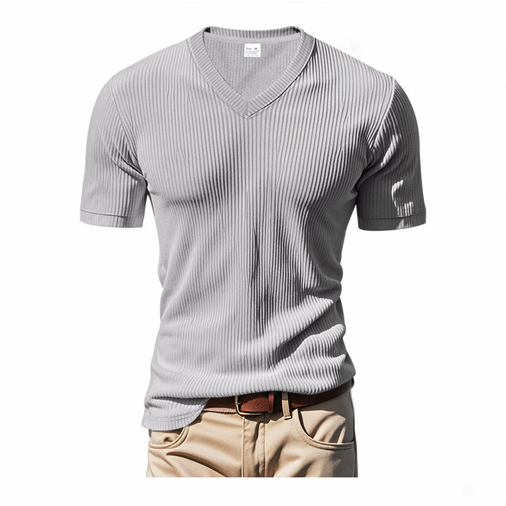 Herren V-Ausschnitt T-Shirt mit strukturiertem Rippenmuster Aliams