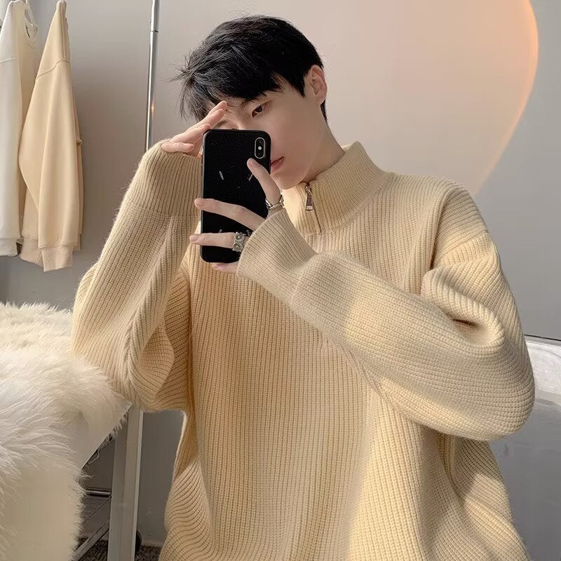 Herren Grobstrickpullover mit Stehkragen und Reißverschluss Aliams