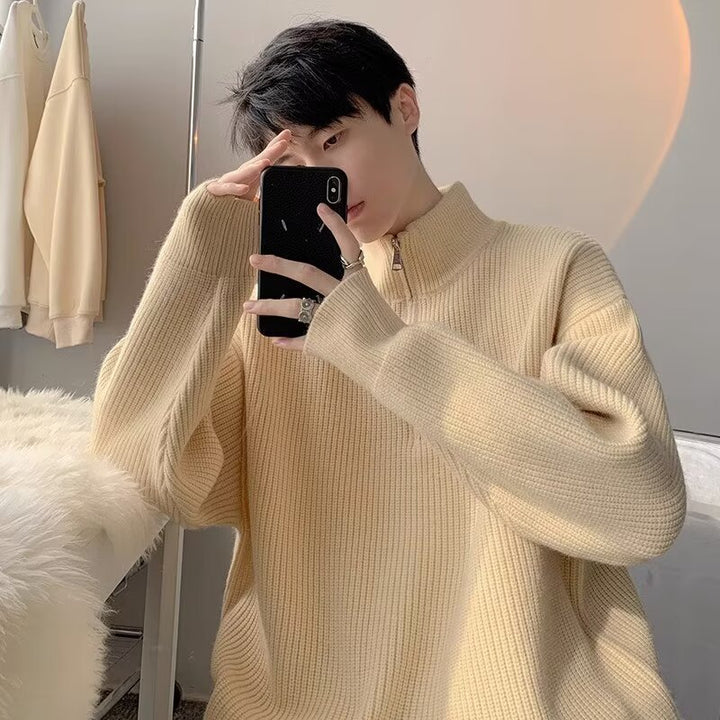 Herren Grobstrickpullover mit Stehkragen und Reißverschluss Aliams