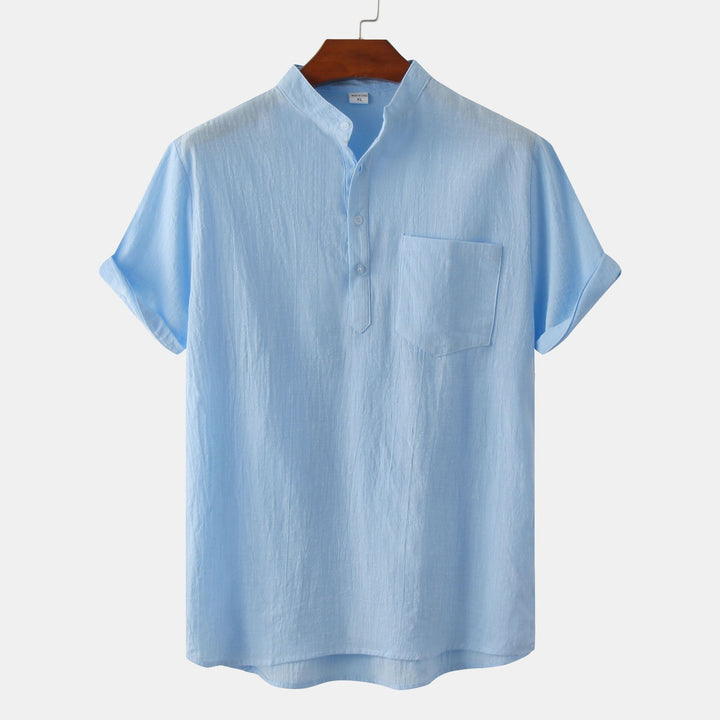 Herren Kurzarmhemd im legeren Henley-Stil mit Brusttasche Aliams