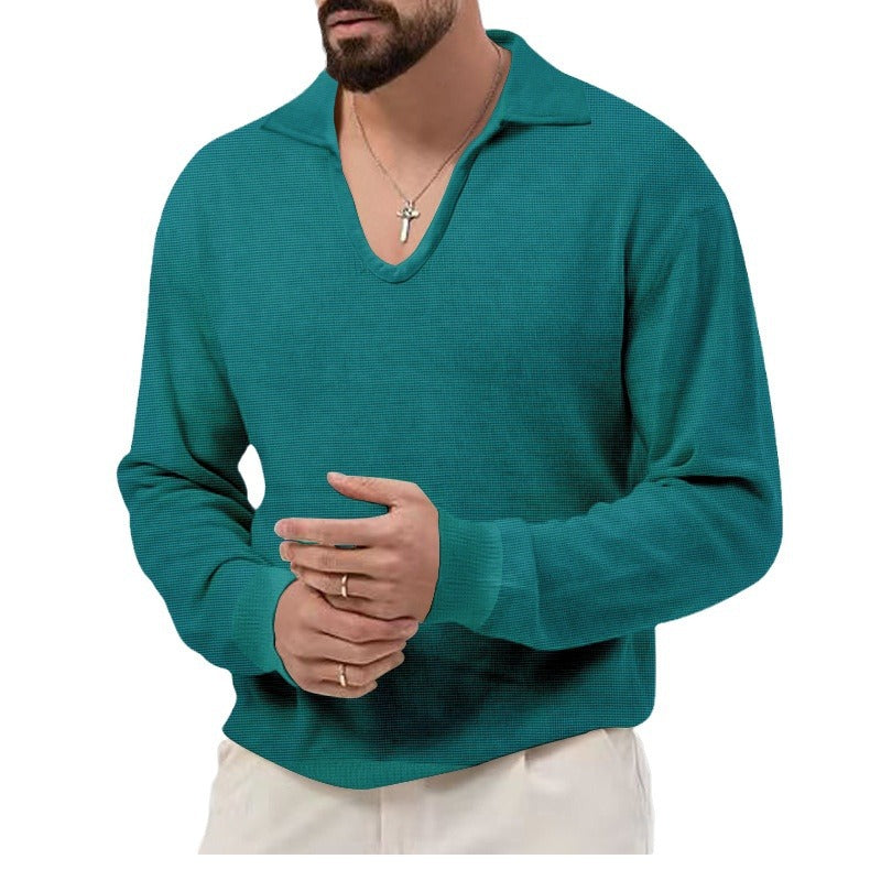 Herren eleganter Pullover mit tiefem V-Ausschnitt und strukturiertem Material Aliams