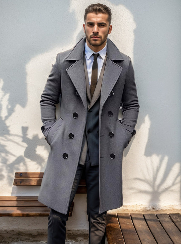 Herren eleganter Wolltrenchcoat mit doppelter Knopfleiste Aliams