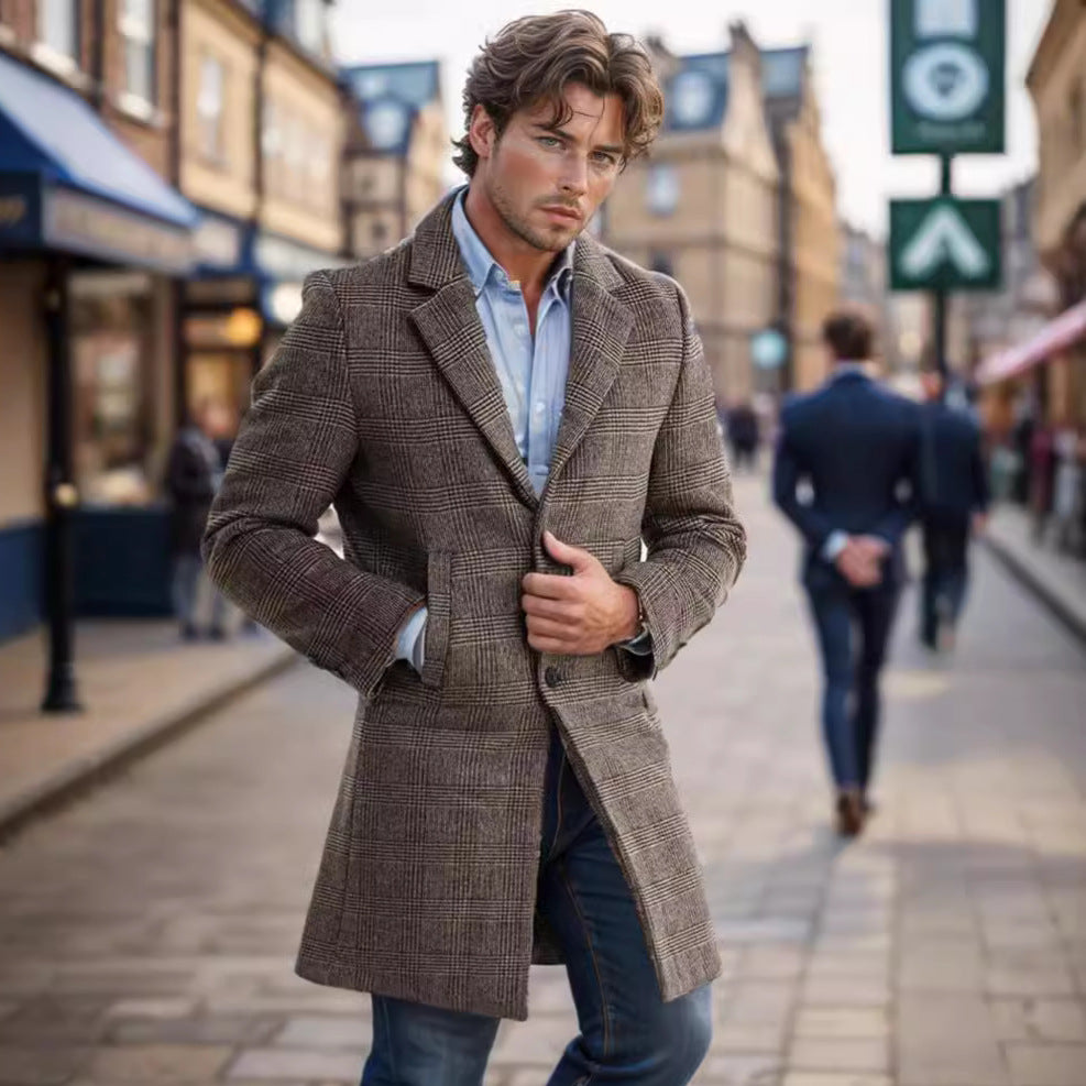 Herren eleganter Hahnentrittmuster-Mantel mit isolierter Fütterung Aliams