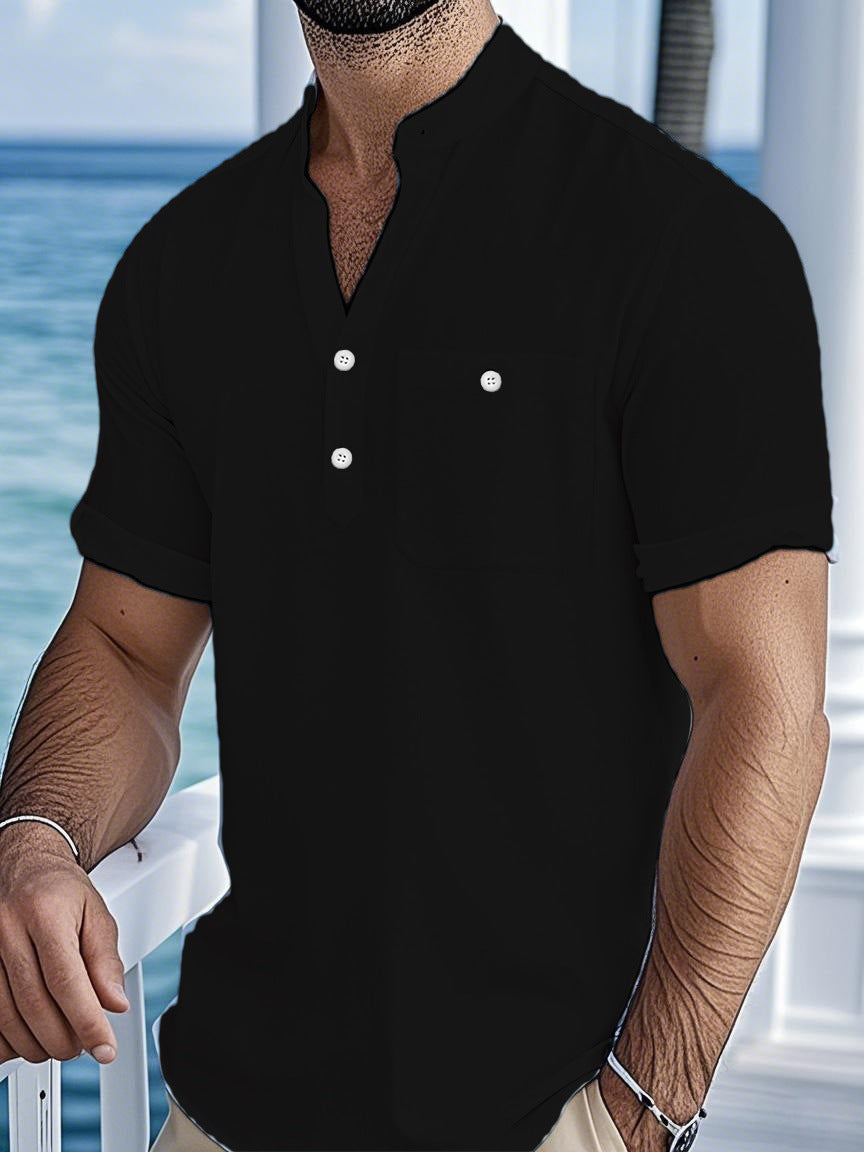 Herren Freizeit Kurzarm Hemd mit Knopfverschluss Aliams