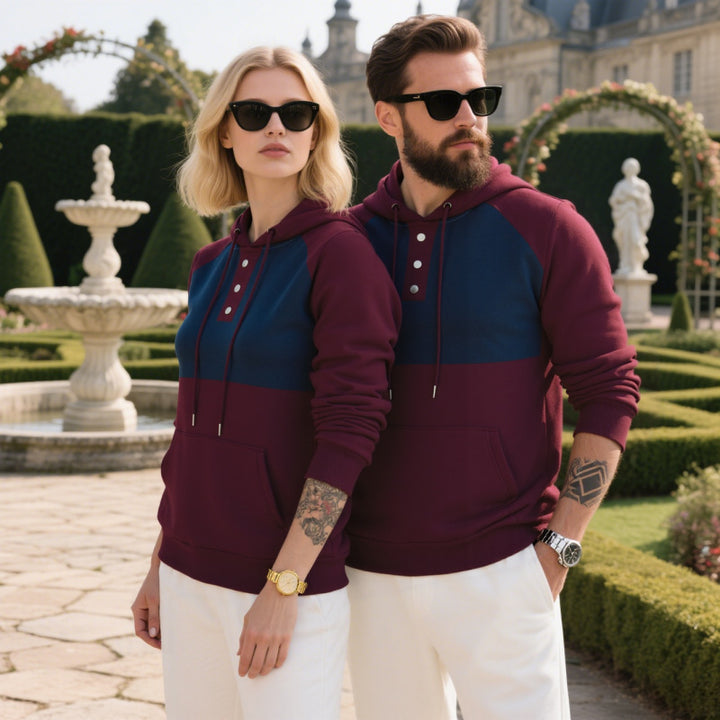 Herren Kapuzensweater mit modernem Henley-Ausschnitt und kontrastierenden Ärmeln Aliams