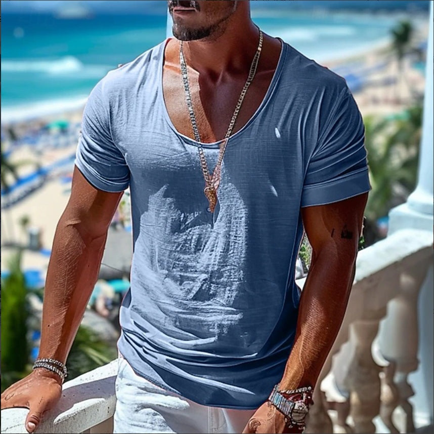 Herren V-Ausschnitt T-Shirt aus leichtem, atmungsaktivem Material Aliams