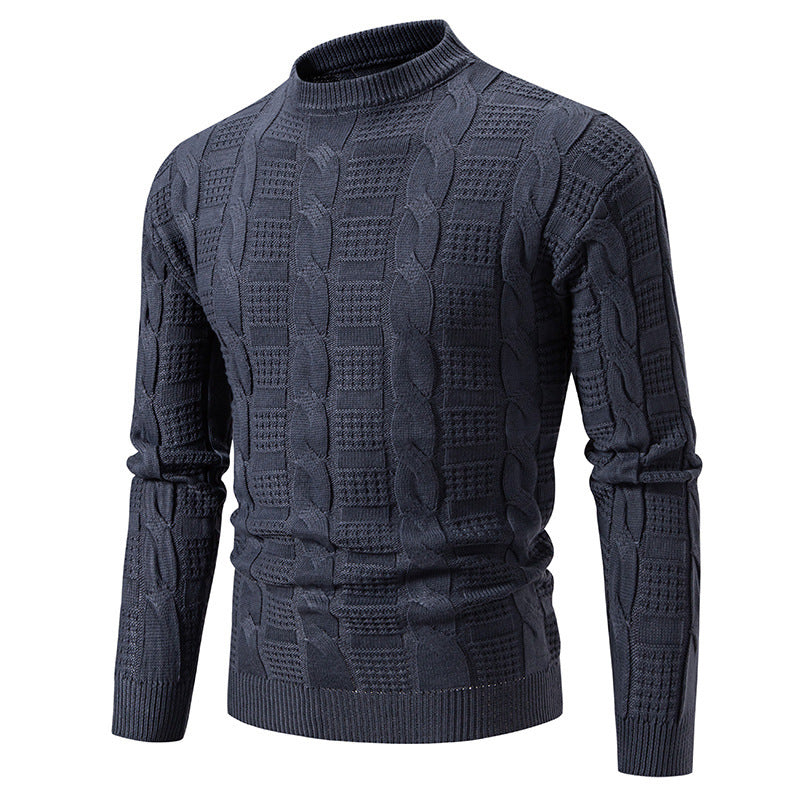 Herren eleganter Strickpullover mit hochgeschlossenem Kragen und Zopfmuster Aliams
