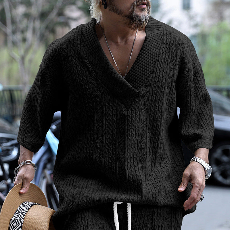 Herren Grobstrick Pullover mit tiefem V-Ausschnitt Aliams