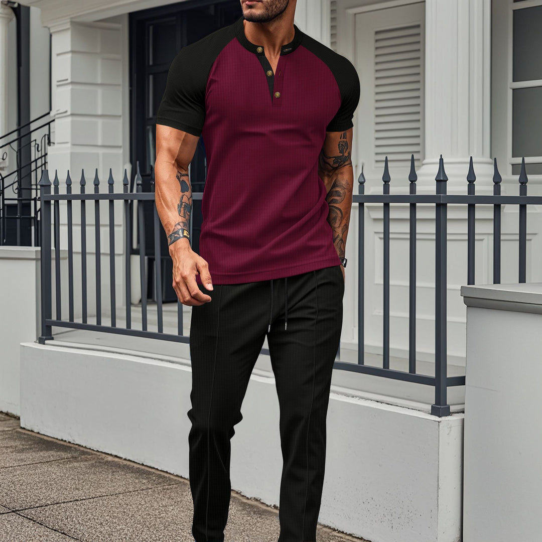 Herren sportliches Shirt mit knöpfen und eleganten Sporthose Aliams