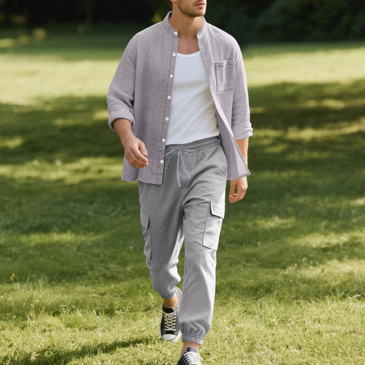 Herren entspannte Cargo-Hose und lässiges Hemd Set Aliams