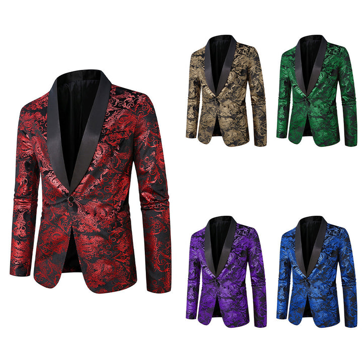 Herren eleganter Pailletten Blazer mit floralem Muster Aliams