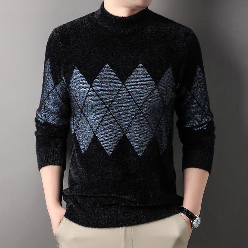 Herren eleganter Rollkragenpullover mit modernen Rautenmuster Aliams