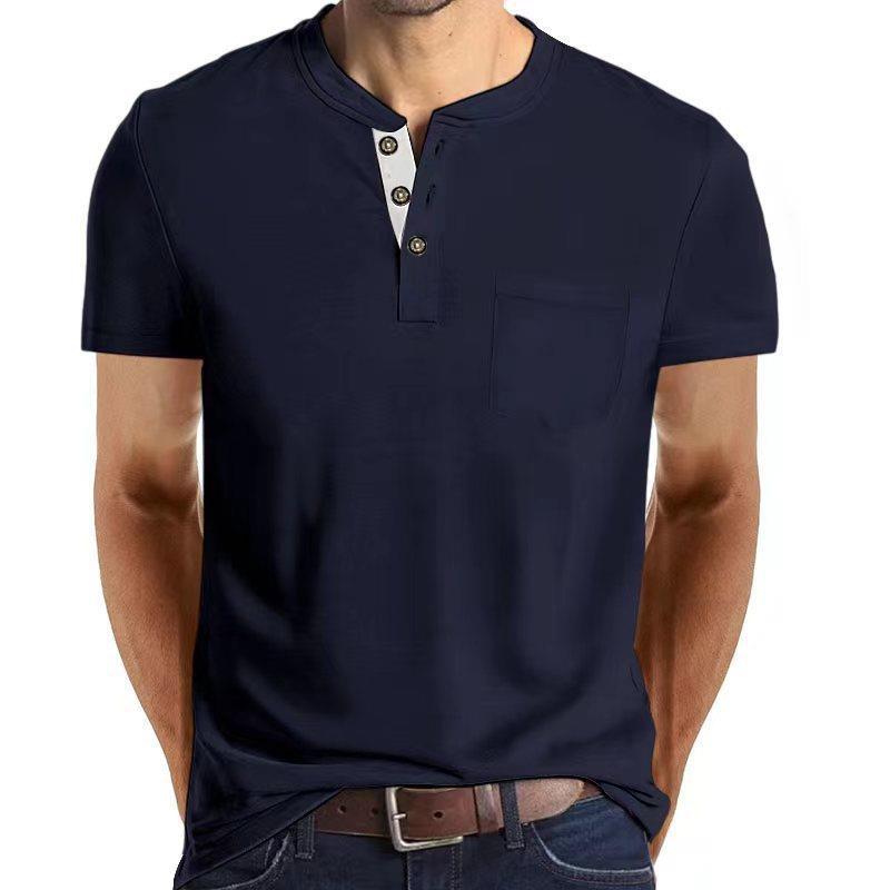Herren Kurzarm Henley-Shirt mit praktischem Knopfleisten-Design und Brusttasche Aliams