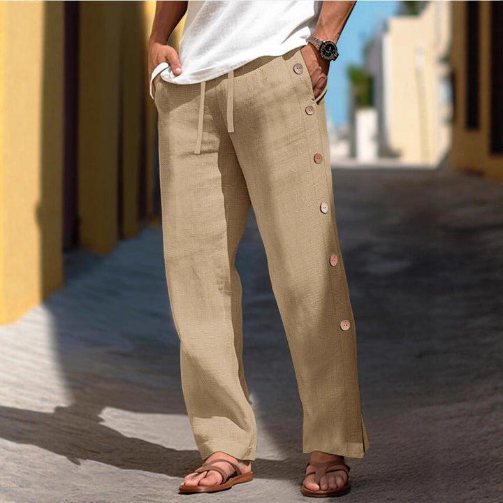Herren Leinenhose mit seitlichen Knopfdetails und lockerer Passform Aliams