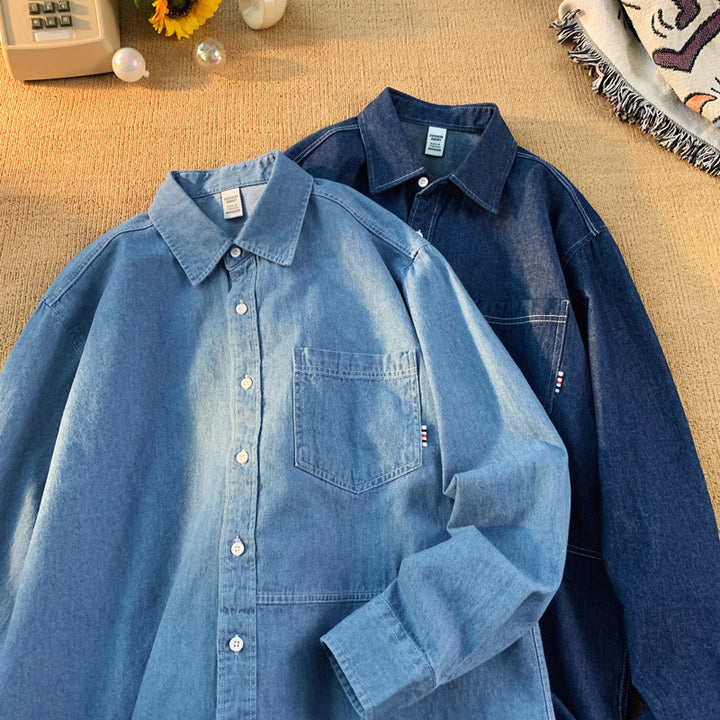 Herren Denim Longsleeve Hemd mit klassischem Button-Down-Kragen Aliams