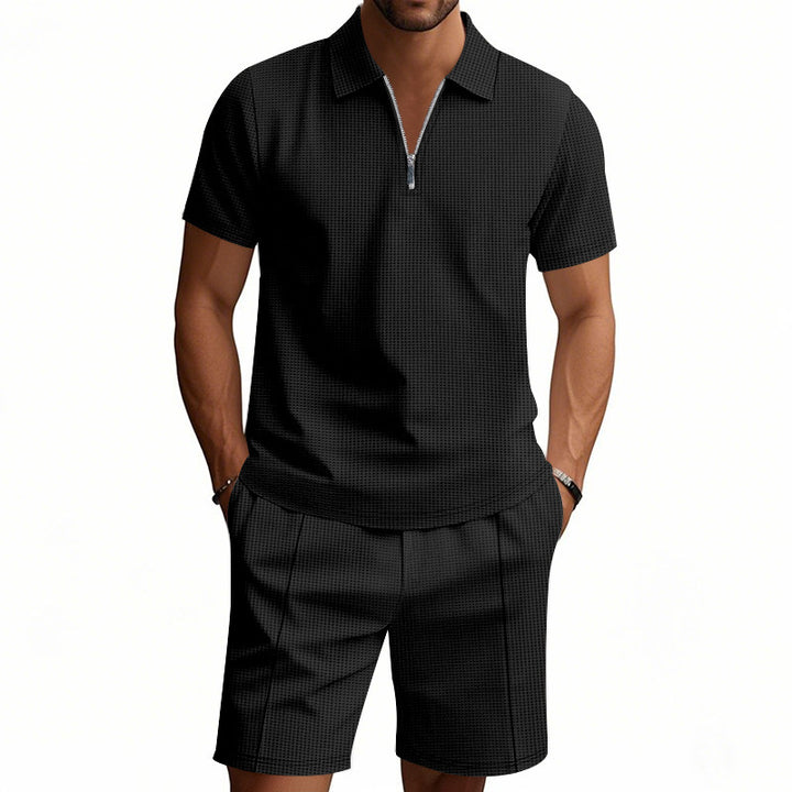 Herren elegantes Polo- und Shorts-Set mit modernem Reißverschluss Aliams