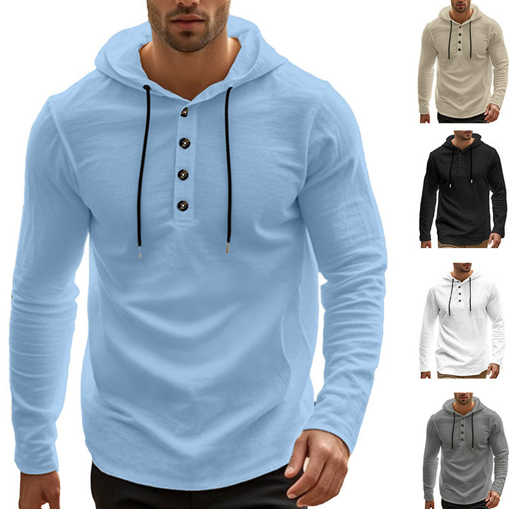 Herren sportlicher Hoodie mit Knopfleiste und funktionalen Taschen Aliams