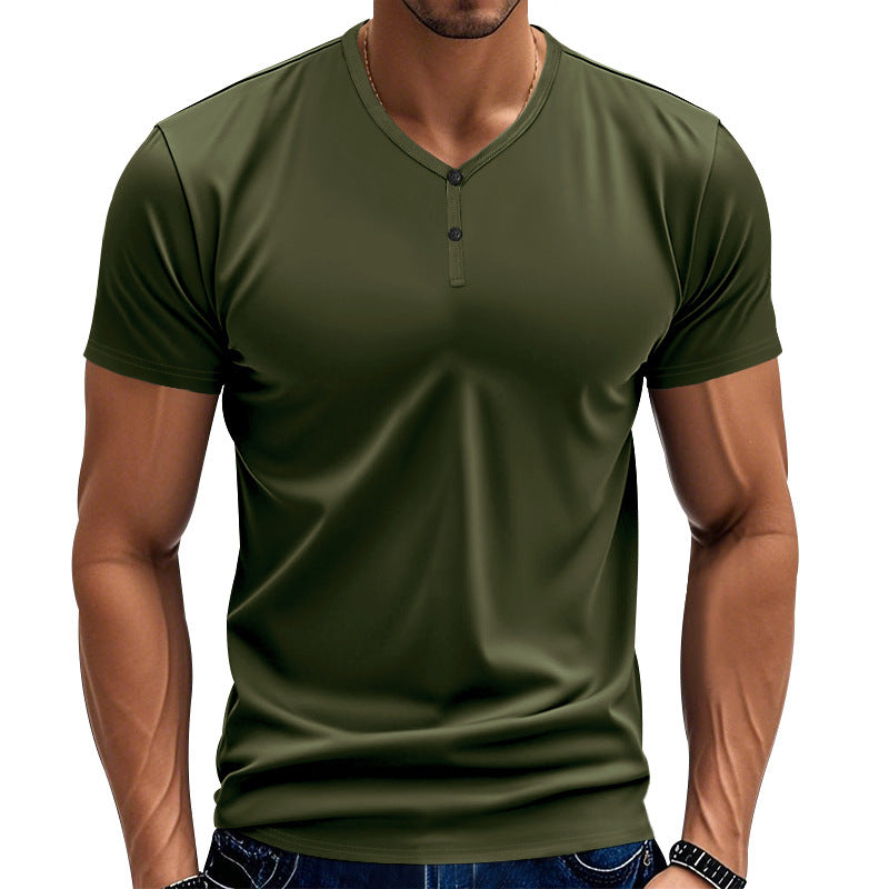 Herren Kurzarm Henley-T-Shirt mit strukturiertem V-Ausschnitt Aliams