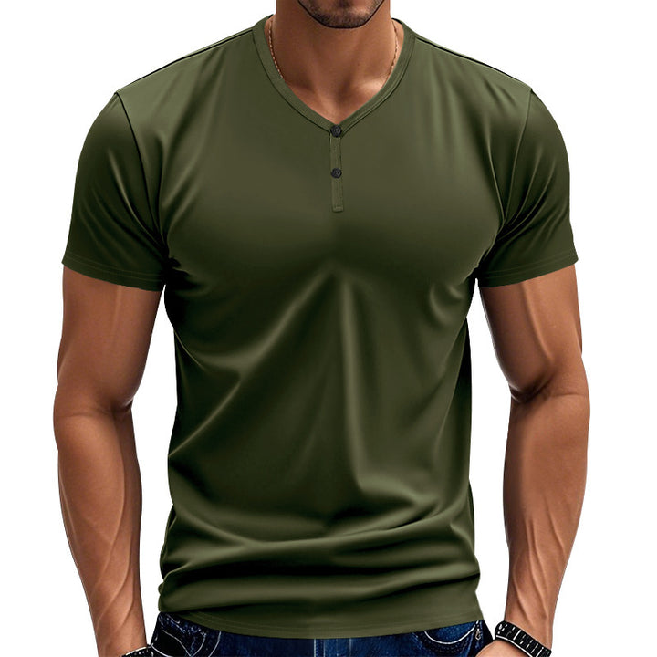 Herren Kurzarm Henley-T-Shirt mit strukturiertem V-Ausschnitt Aliams