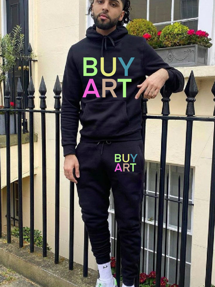 Herren Hoodie- und Jogginghose-Set mit künstlerischem Grafikdruck und lässigem Schnitt Aliams