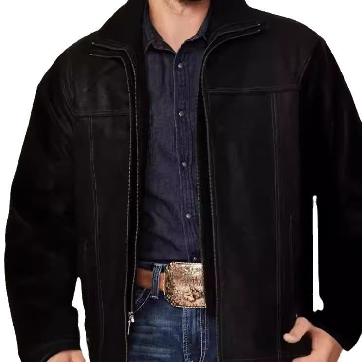 Herren hochwertige Lederjacke mit modernen Details und praktischen Taschen Aliams