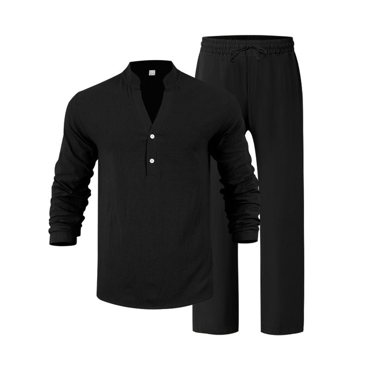 Herren komfortables Homewear-Set mit eleganter Knopfleiste und langen Hosen Aliams
