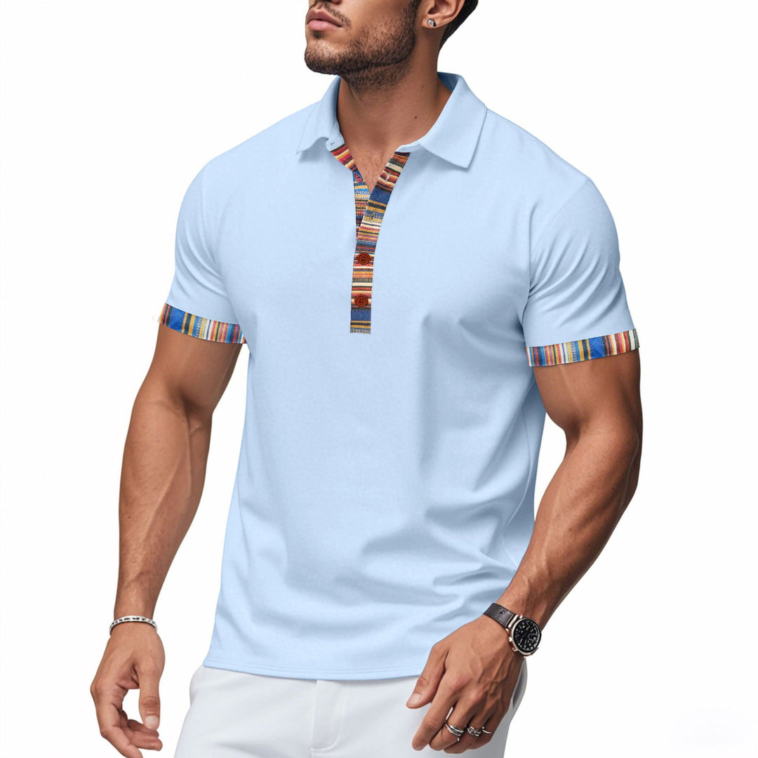 Herren Poloshirt mit modernem V-Ausschnitt und buntem Muster Aliams
