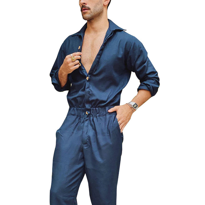 Herren Jumpsuit mit elegante Knopfleiste und praktischem Taillenkordelzug Aliams