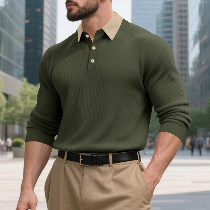 Herren elegantes Poloshirt mit strukturiertem Stehkragen und Knopfleiste Aliams