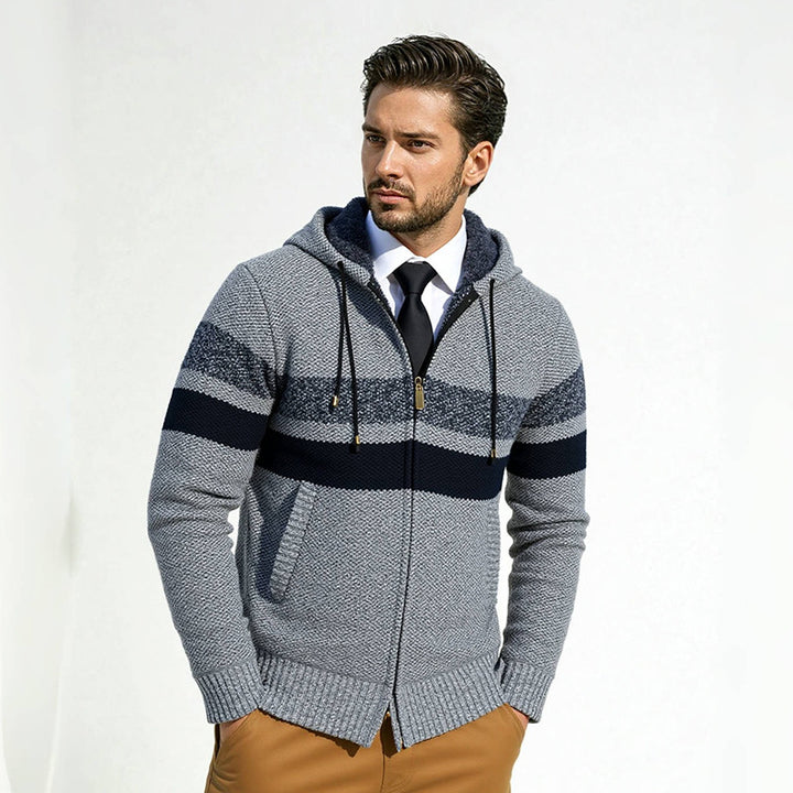 Herren stylische Strickjacke mit Kapuze und innovativem Design Aliams
